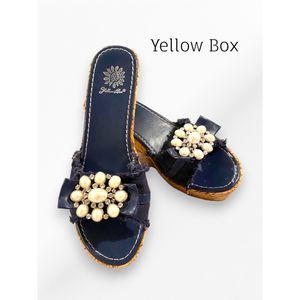 Yellow Box Navy Wedges with Pearl Accents